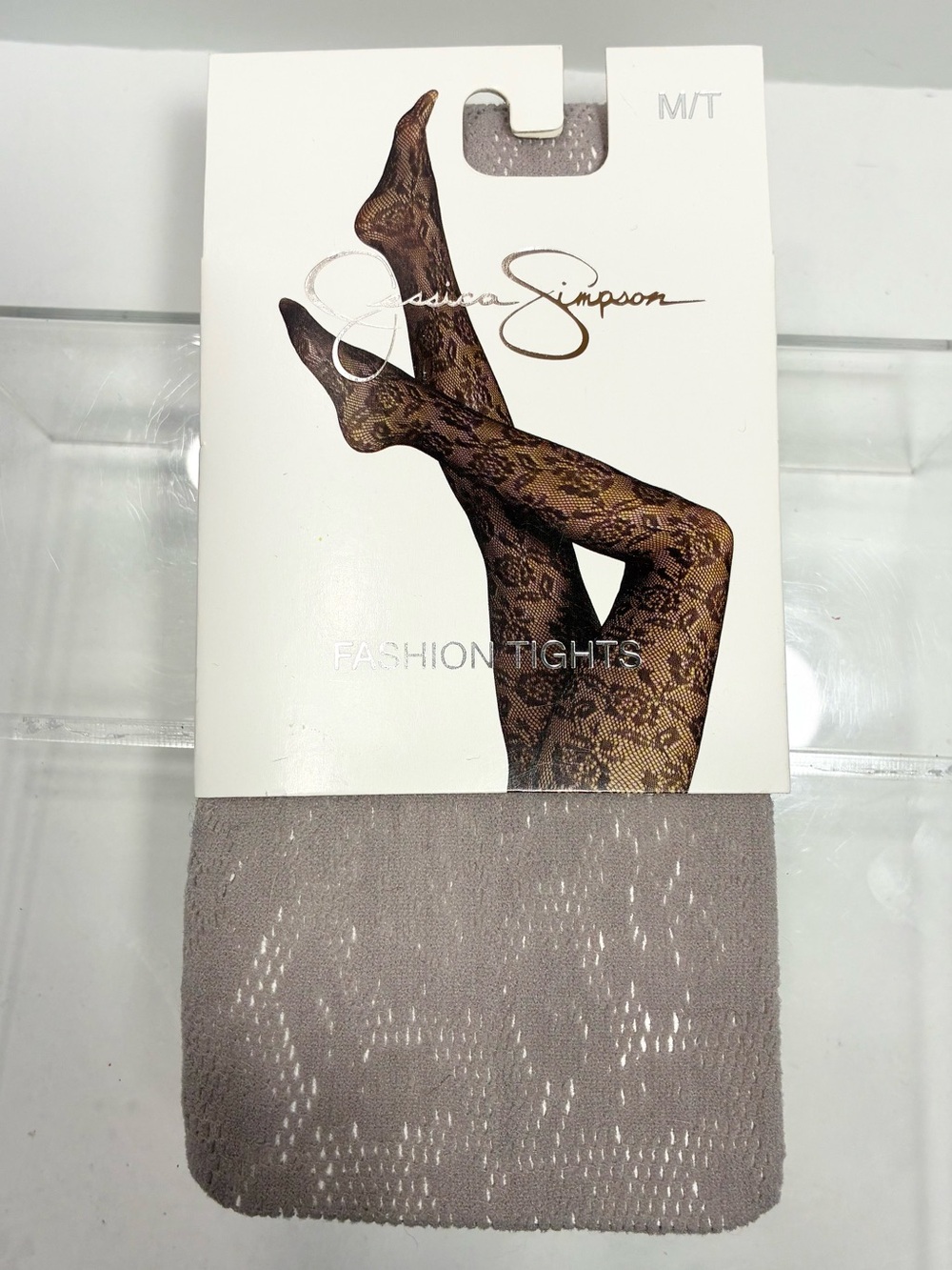 Y2K Jessica Simpson Rose Lace Pattern Fashion Tights Gray Size M/T